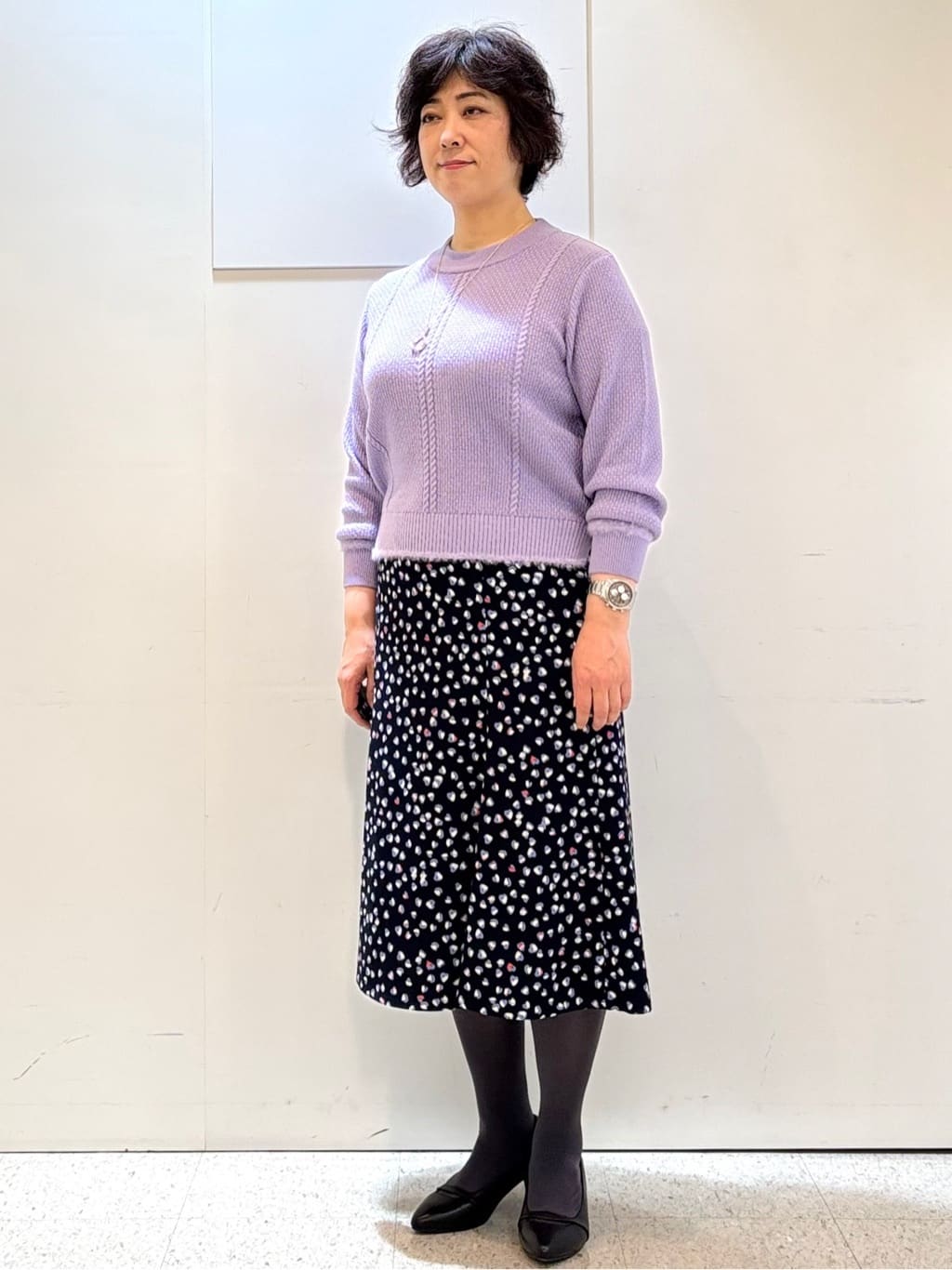 ヤスコさんの「Reflect｜【ほんのりラメ感◎】ケーブル柄ニット」を使ったコーディネート