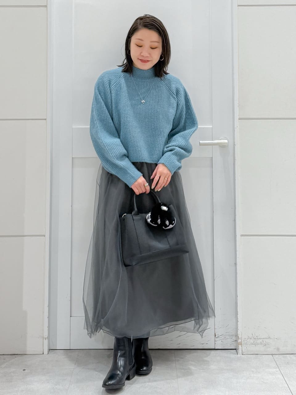 yuka.aさんの「OPAQUE.CLIP｜MIXミドルゲージショートあぜニット【洗濯機OK】」を使ったコーディネート