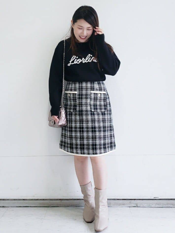 Riaさんの「index｜チェックツィードスカート／セットアップ対応【洗える】」を使ったコーディネート