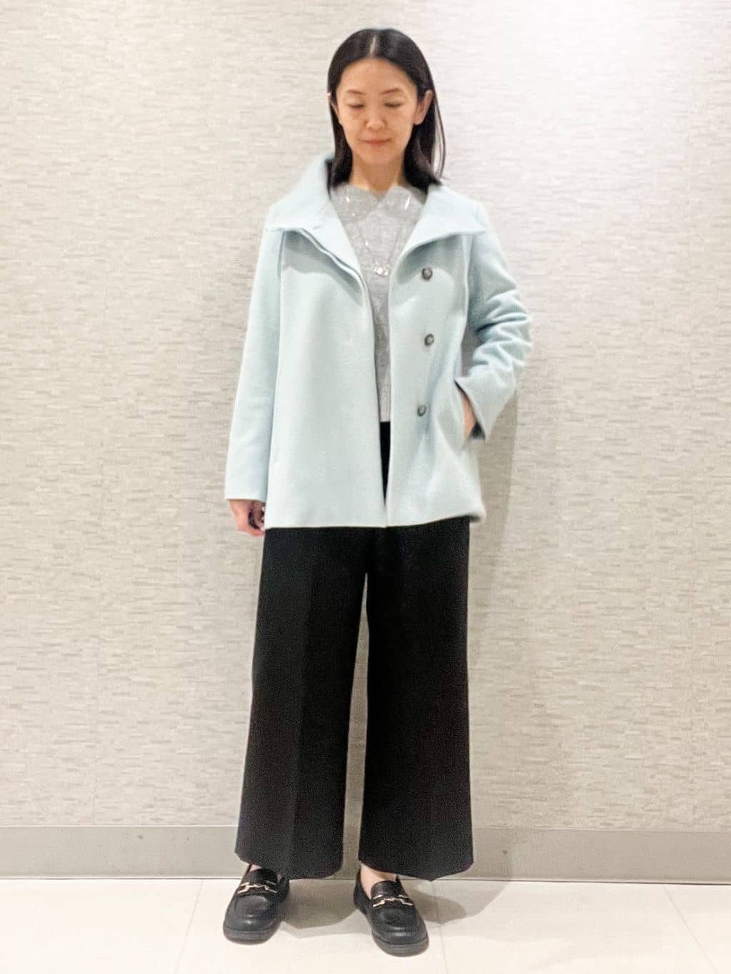 marikoさんの「Reflect｜【SS-4Lサイズ／衿が顔に当たらない◎】スタンドネックミドルコート」を使ったコーディネート