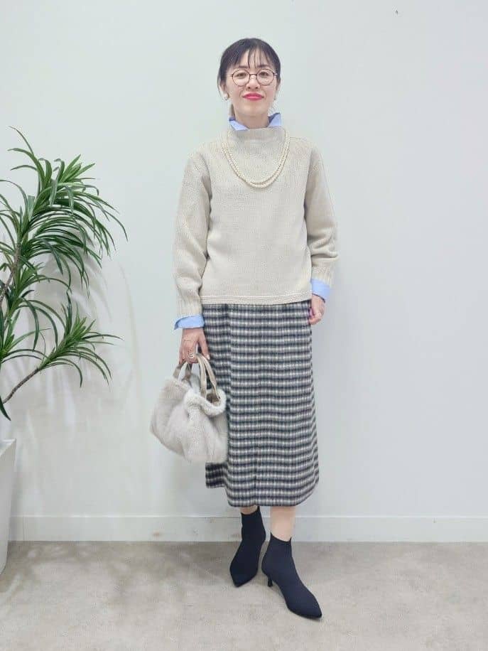 MUTSUKOさんの「UNTITLED｜【洗える】スポンディッシュ ボトルネックニット」を使ったコーディネート