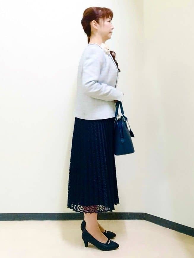 花さんの「Reflect｜【SS-4Lサイズ】シフォン&times;幾何柄レースプリーツワンピース」を使ったコーディネート