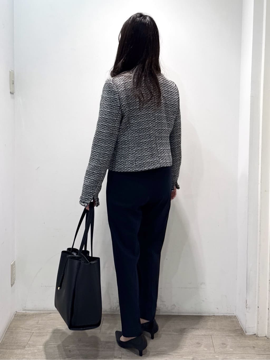 yuicciさんの「OPAQUE.CLIP｜《通勤／セットアップ対応》ノーカラーツイードジャケット【洗濯機OK】」を使ったコーディネート