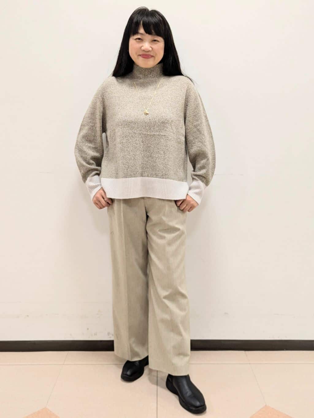 ともさんの「UNTITLED｜【8色展開/洗える】ウールカシミヤ ハイネックニット」を使ったコーディネート