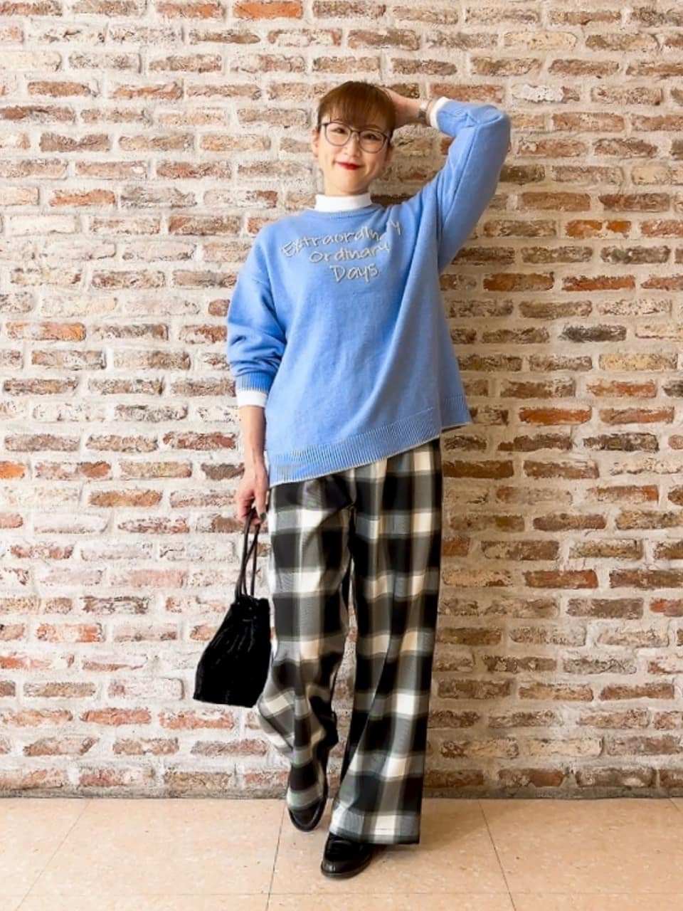 Yasucoさんの「Dessin｜【洗える】ペイント風刺繍入り配色ラインニット」を使ったコーディネート