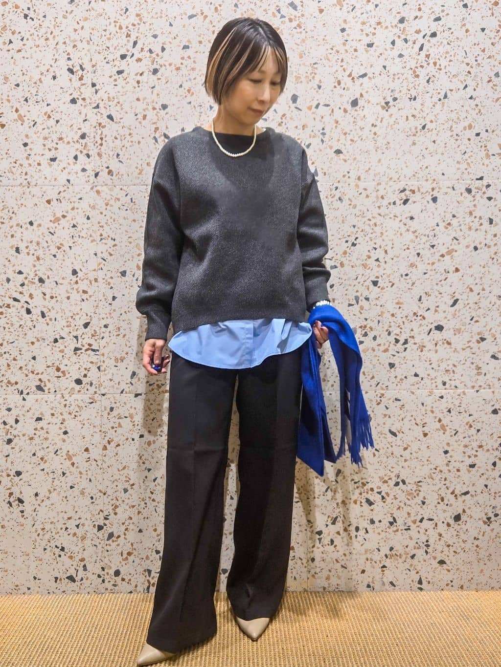 yoshimiさんの「OPAQUE.CLIP｜サイド編地切替ニットトップス／セットアップ対応【洗濯機OK】」を使ったコーディネート