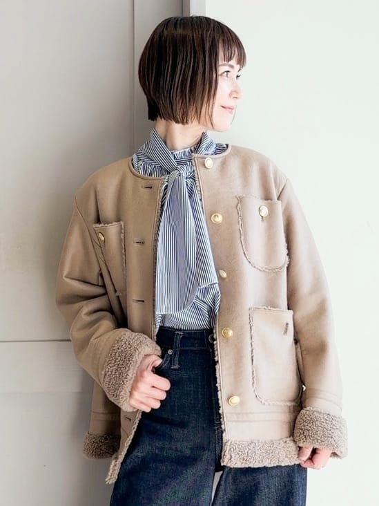 yamakoさんの「grove｜フェイクムートンボアジャケット」を使ったコーディネート