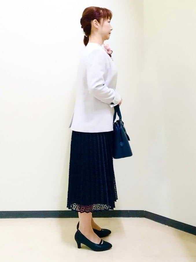 花さんの「Reflect｜【SS-4Lサイズ】シフォン&times;幾何柄レースプリーツワンピース」を使ったコーディネート