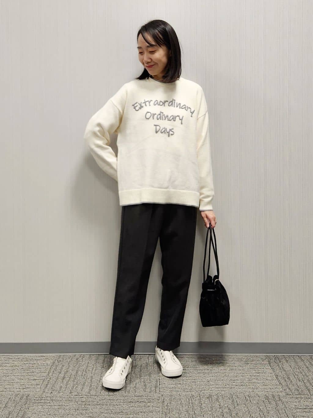 naraさんの「Dessin｜【洗える】ペイント風刺繍入り配色ラインニット」を使ったコーディネート