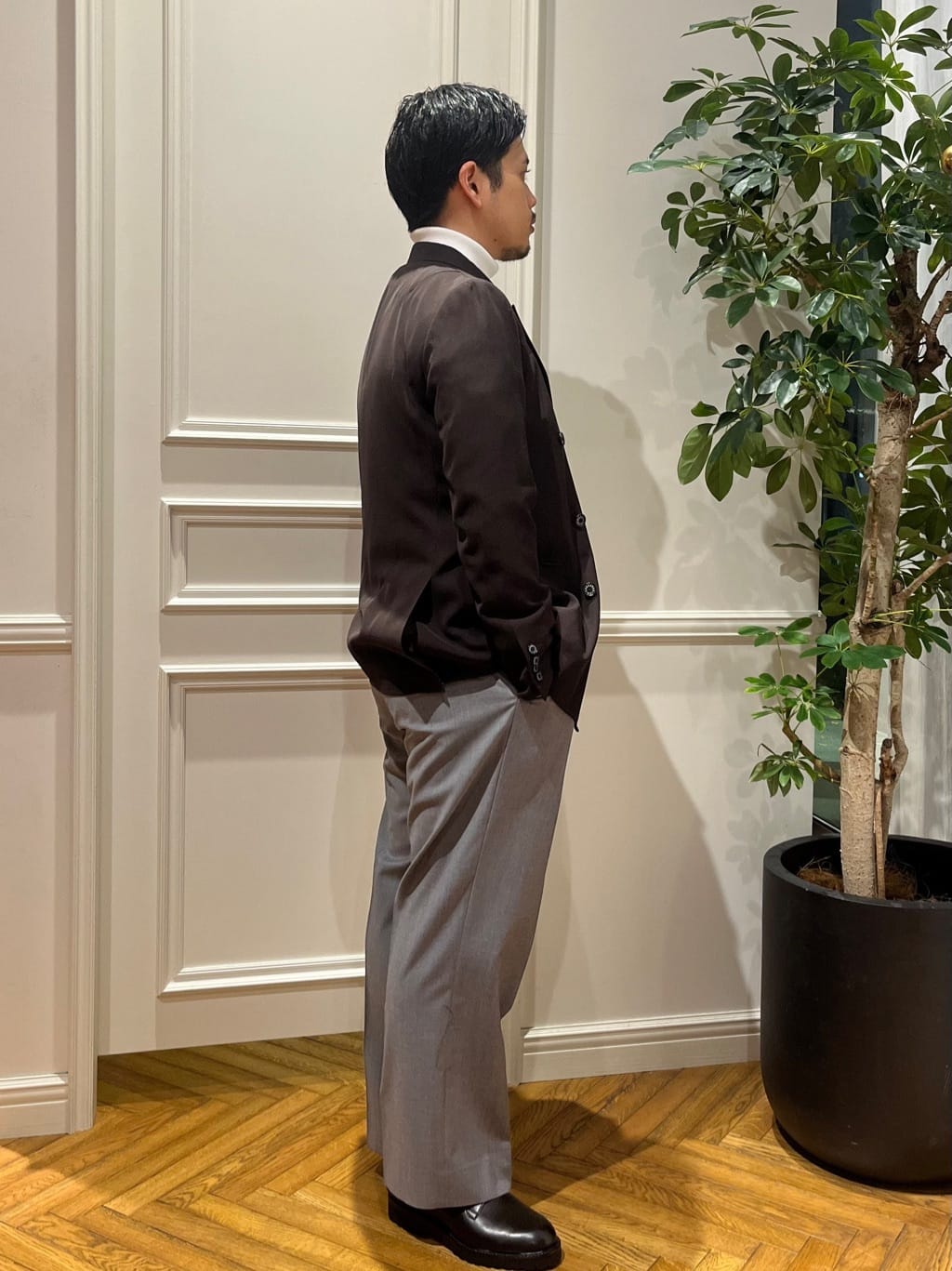 Tokuさんの「DRESSTERIOR｜【セットアップ可】ブラウンツイル ダブルジャケット」を使ったコーディネート