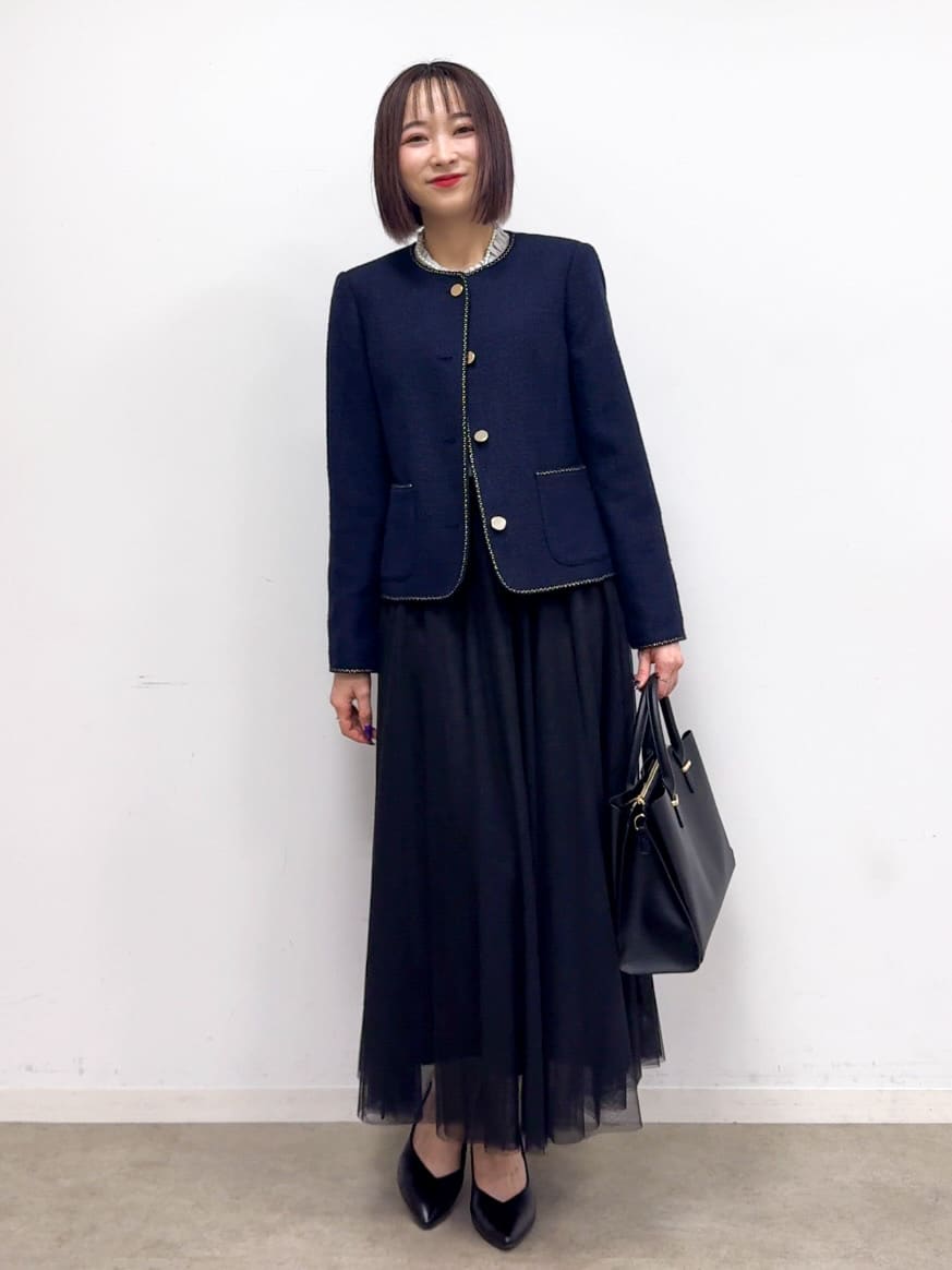 𝐜𝐡𝐢𝐤𝐚さんの「SHOO･LA･RUE｜【S-3L】オンとオフで印象が変わる ライトツイードジャケット」を使ったコーディネート