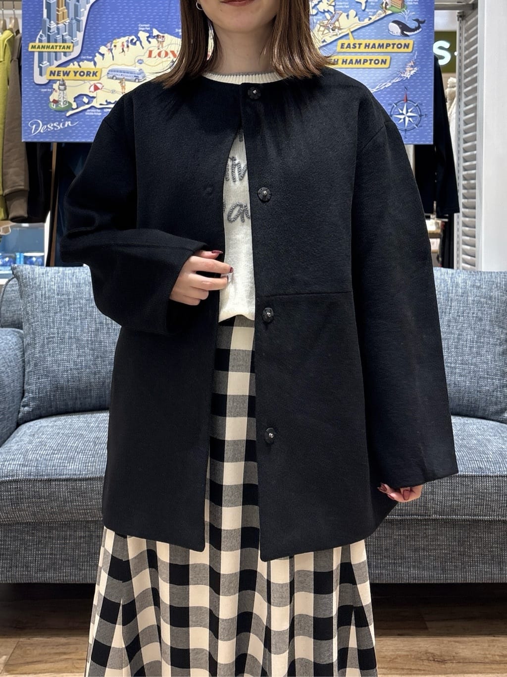risaさんの「Dessin｜【洗える】ペイント風刺繍入り配色ラインニット」を使ったコーディネート