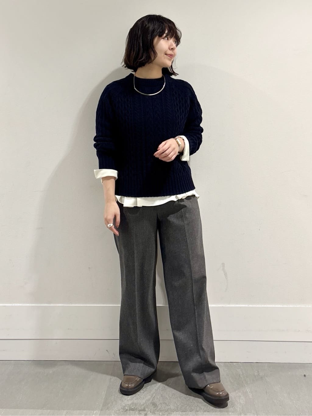 モエカさんの「UNTITLED｜【洗える】スポンディッシュ ケーブル柄ニット」を使ったコーディネート