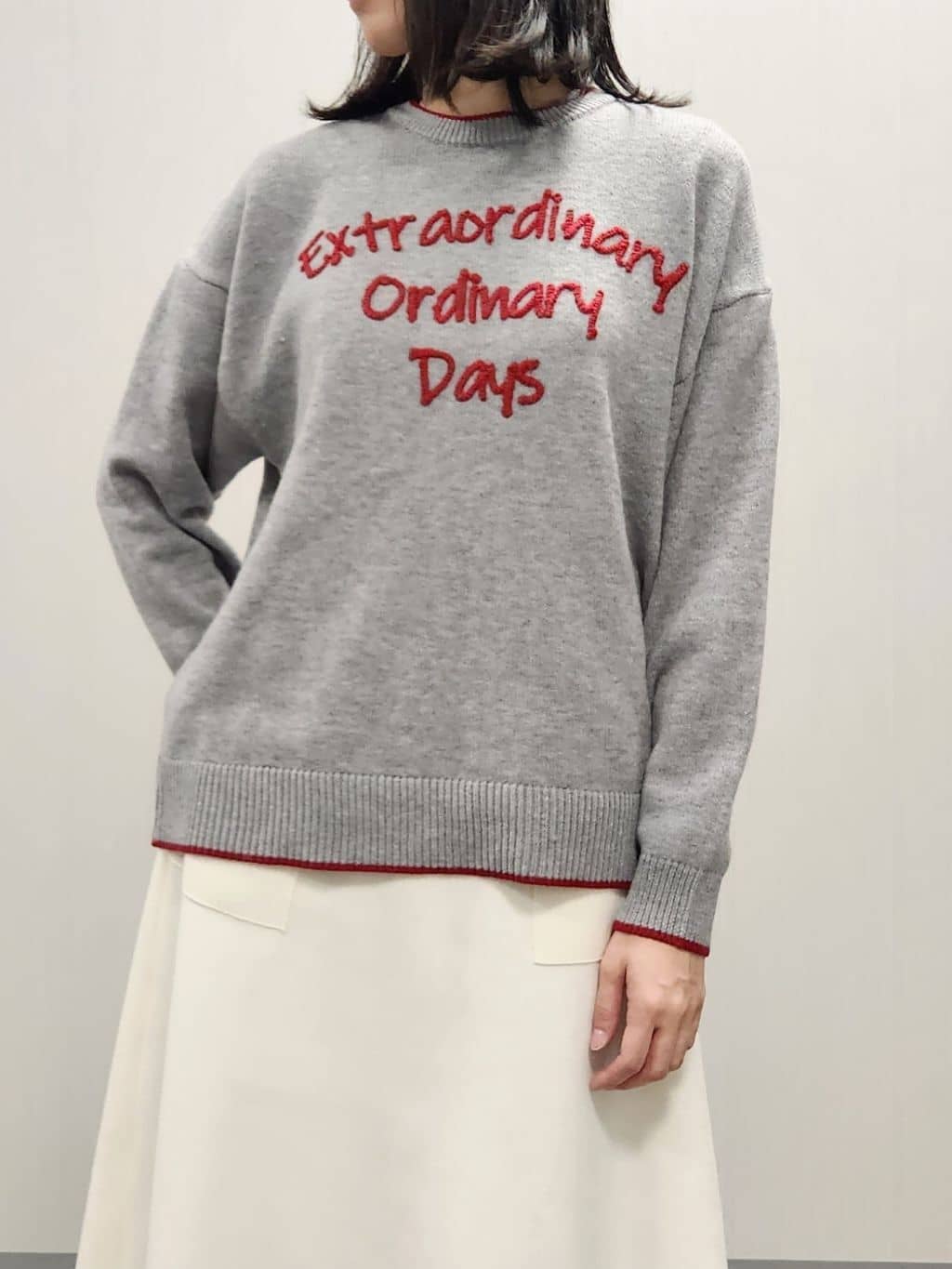 naraさんの「Dessin｜【洗える】ペイント風刺繍入り配色ラインニット」を使ったコーディネート