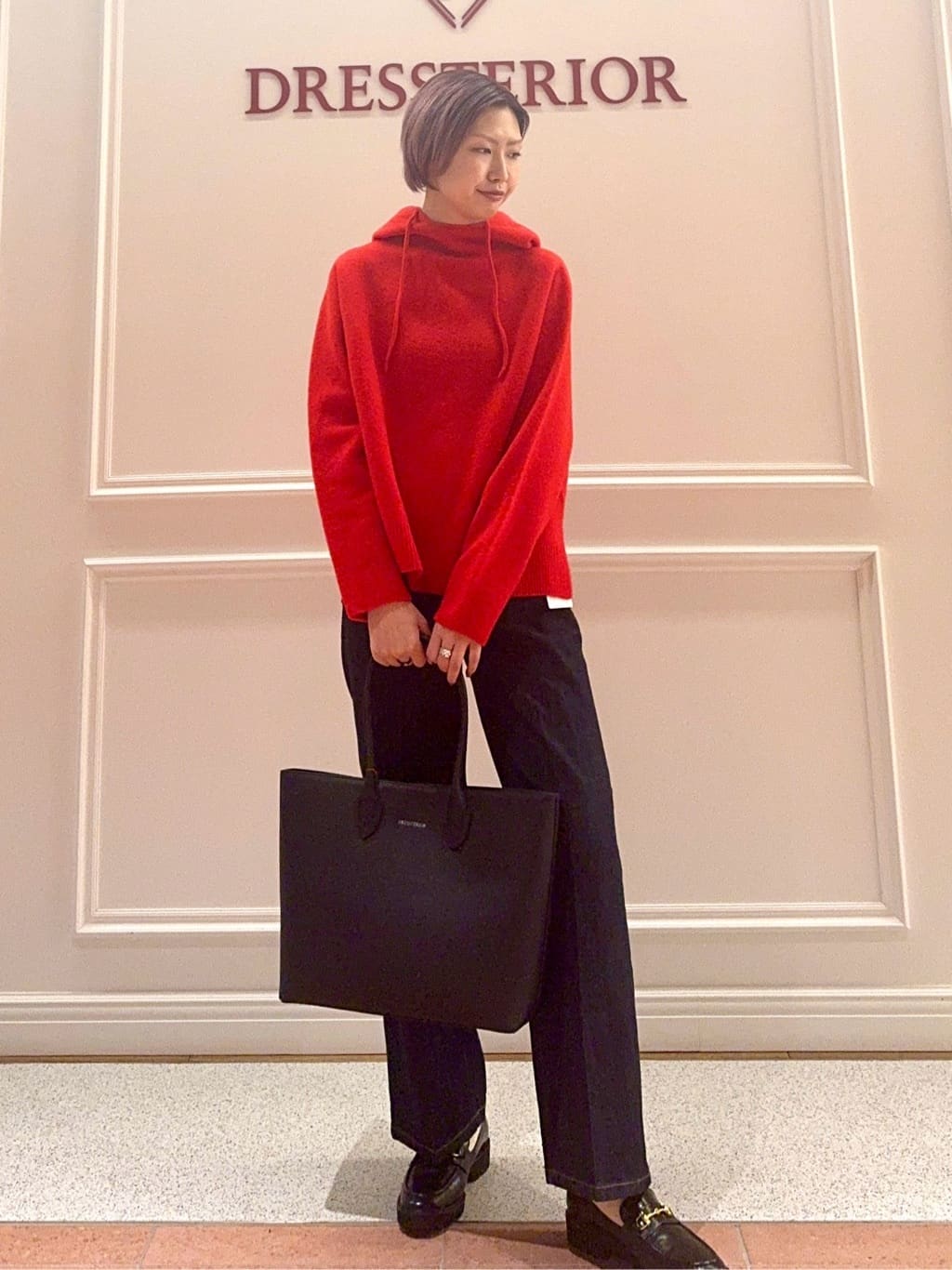 renaさんの「DRESSTERIOR｜カシミヤブレンドフードニット」を使ったコーディネート