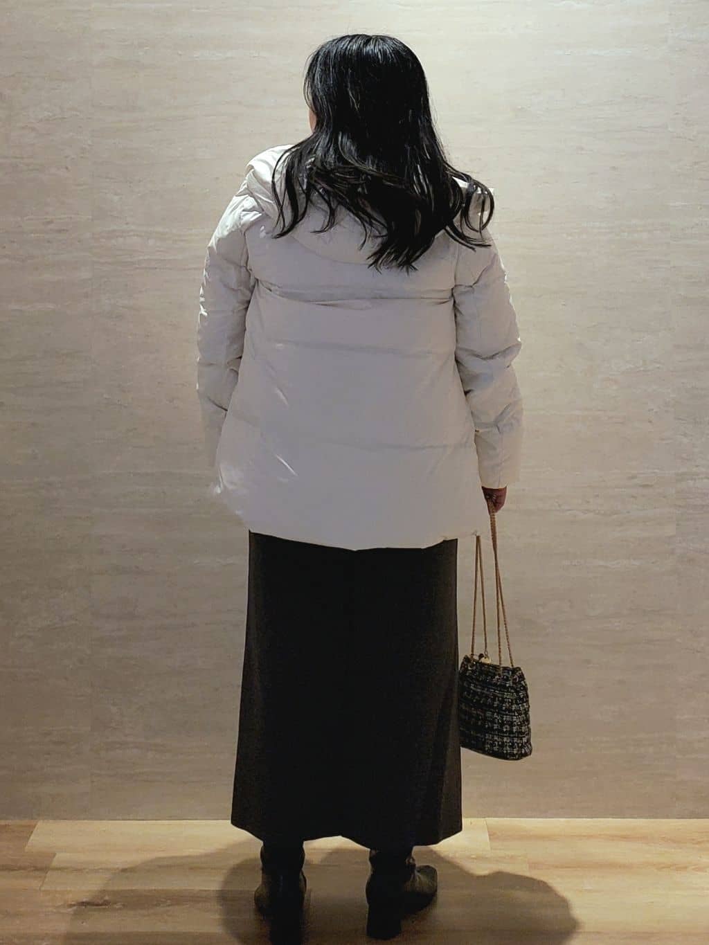 ちぃさんの「OPAQUE.CLIP｜撥水フードミドルダウンコート【防風／抗菌防臭／洗濯機OK】《S～LL》」を使ったコーディネート