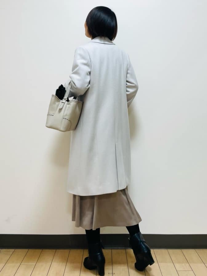 Riiさんの「Reflect｜【SS-4Lサイズ／選べる6色】テーラードカラーロングウール混コート」を使ったコーディネート