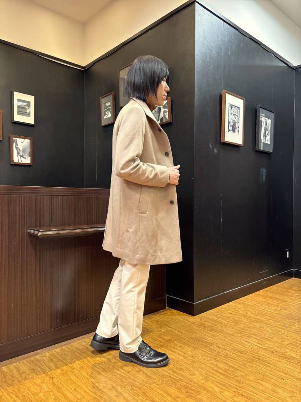 moritaさんの「TAKEO KIKUCHI｜【ウールカシミヤブレンド】ビーバー調 スタンドカラー コート」を使ったコーディネート