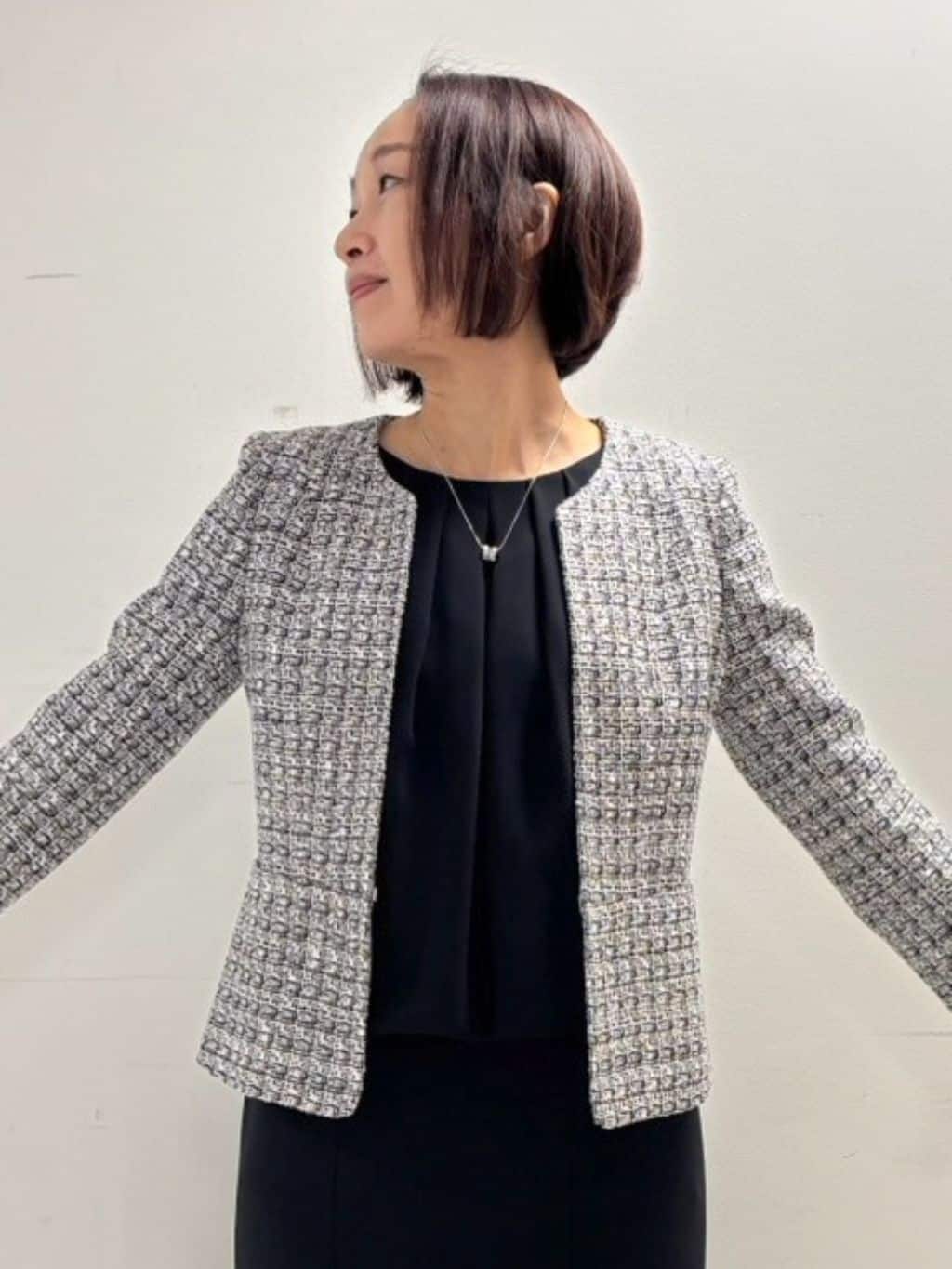 keikoさんの「COUP DE CHANCE｜【日本製】ツィードノーカラージャケット」を使ったコーディネート