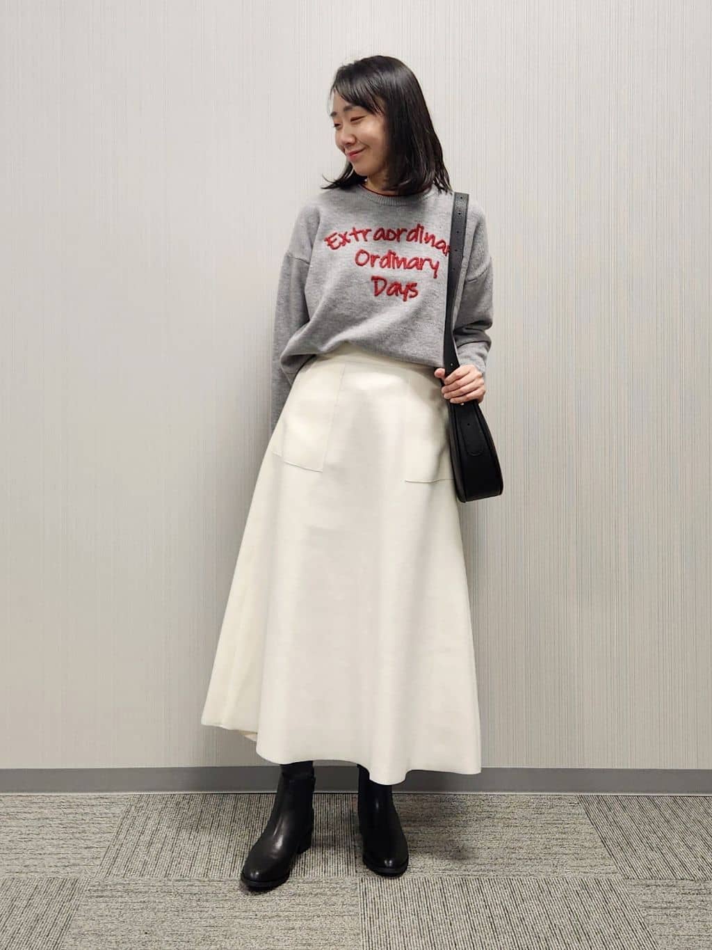 naraさんの「Dessin｜【洗える】ペイント風刺繍入り配色ラインニット」を使ったコーディネート