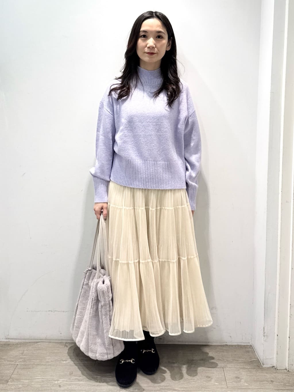 yuicciさんの「OPAQUE.CLIP｜選べる2丈 ハイネックカラーミックスラメニット【洗濯機OK】」を使ったコーディネート