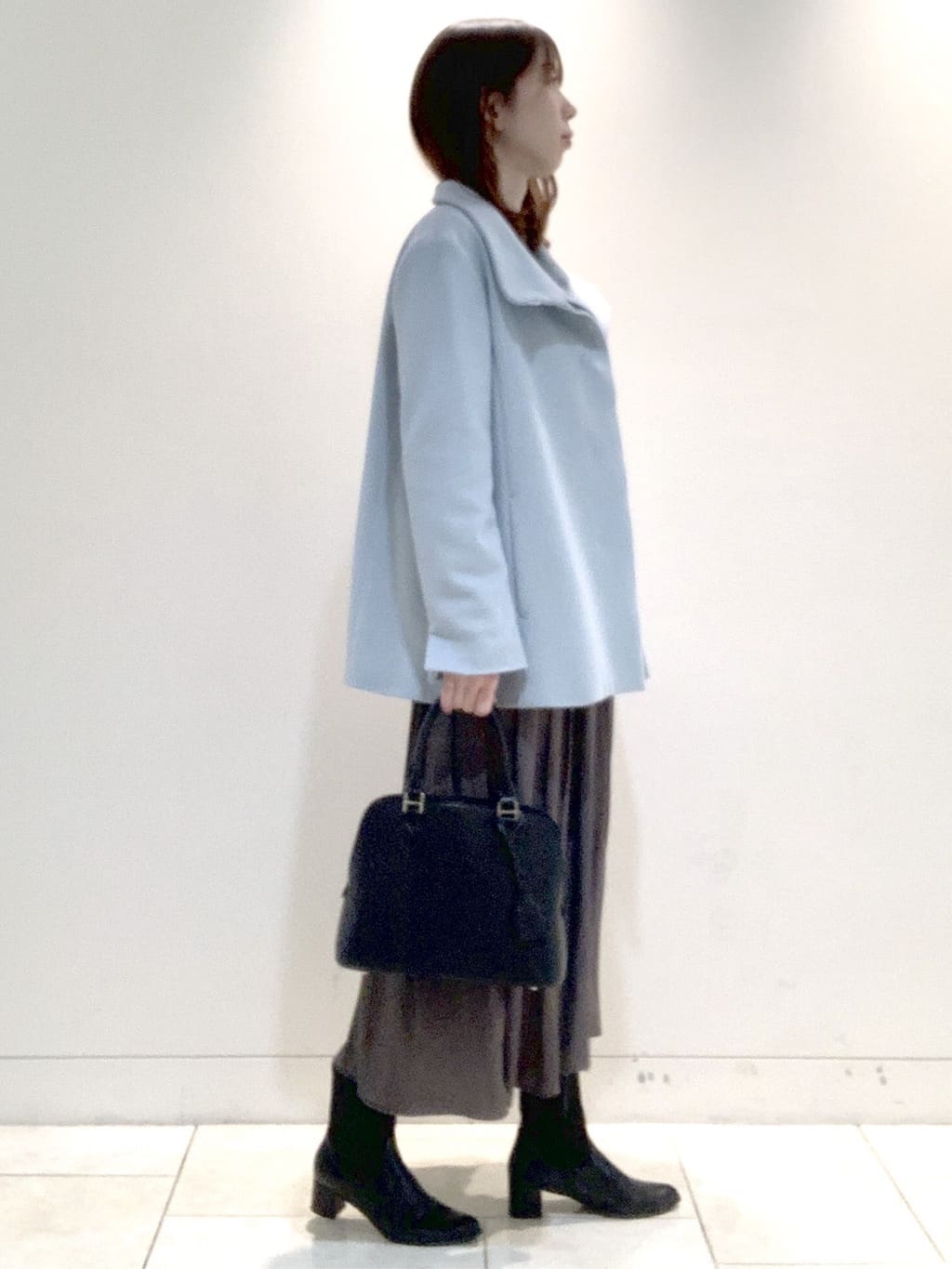 ヤマグチさんの「Reflect｜【SS-4Lサイズ／衿が顔に当たらない◎】スタンドネックミドルコート」を使ったコーディネート