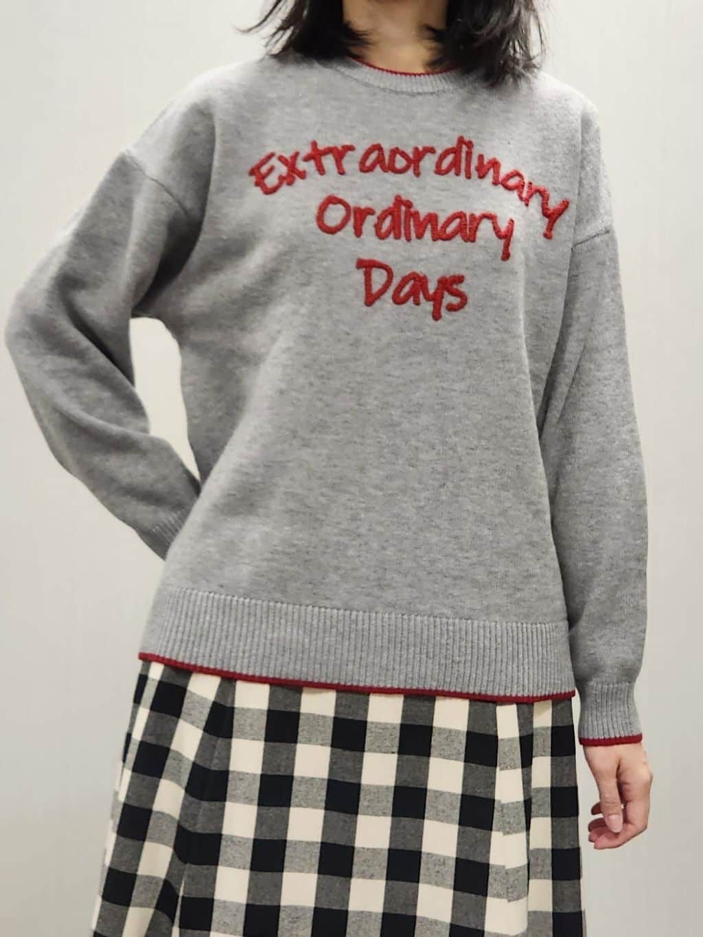 naraさんの「Dessin｜【洗える】ペイント風刺繍入り配色ラインニット」を使ったコーディネート