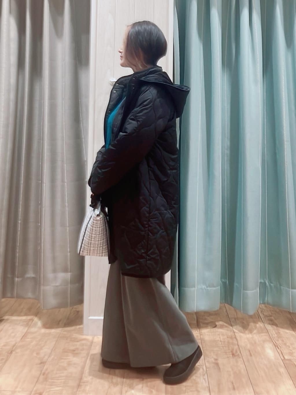 aaamiさんの「SHOO･LA･RUE｜【撥水/フード取り外し可】冬に嬉しいこだわり満載 ひょうたん柄キルトコート」を使ったコーディネート