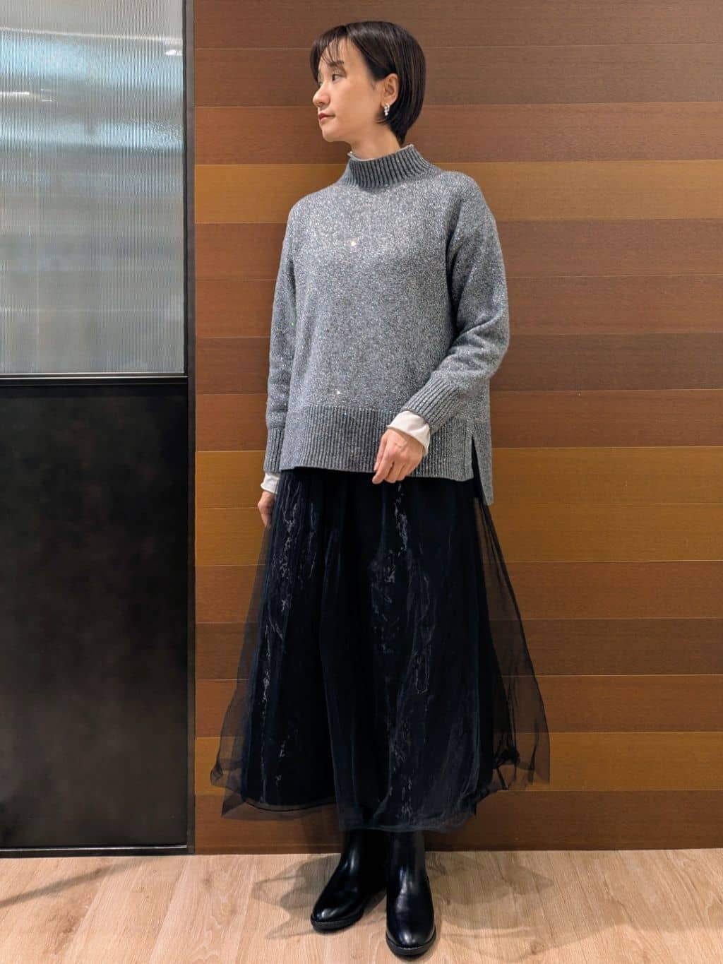 miuraさんの「OPAQUE.CLIP｜シアーハイネックトップス【洗濯機OK】」を使ったコーディネート