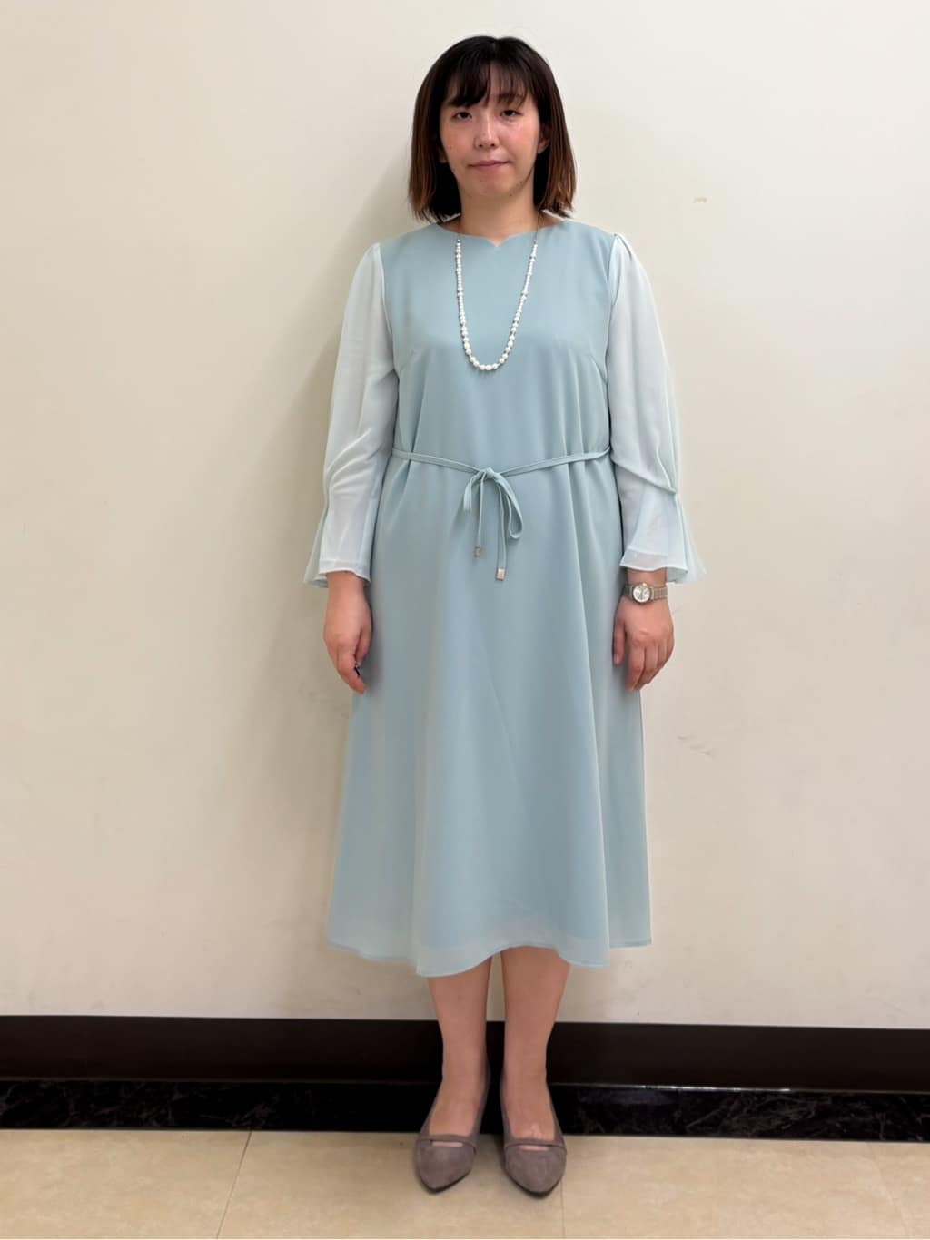 ミヨさんの「Reflect｜【SS-4Lサイズ／付属リボン】スリーブデザインジョーゼットワンピース」を使ったコーディネート