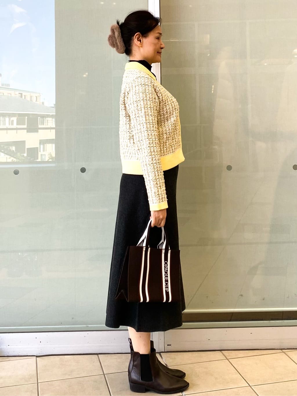Jeanさんの「OPAQUE.CLIP｜ツイードライクZIPニットカーディガン」を使ったコーディネート