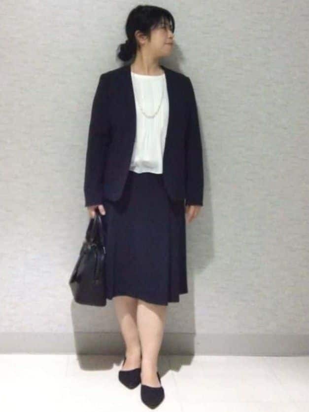 sakoさんの「Reflect｜【SS-4Lサイズ／通勤／セットアップ可】ノーカラージャケット」を使ったコーディネート
