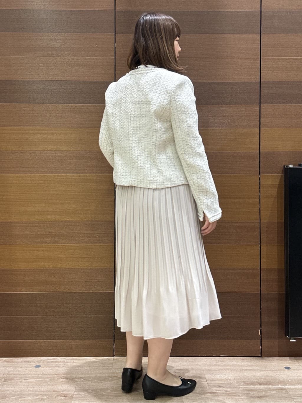 yumeさんの「OPAQUE.CLIP｜《通勤／セットアップ対応》ノーカラーツイードジャケット【洗濯機OK】」を使ったコーディネート