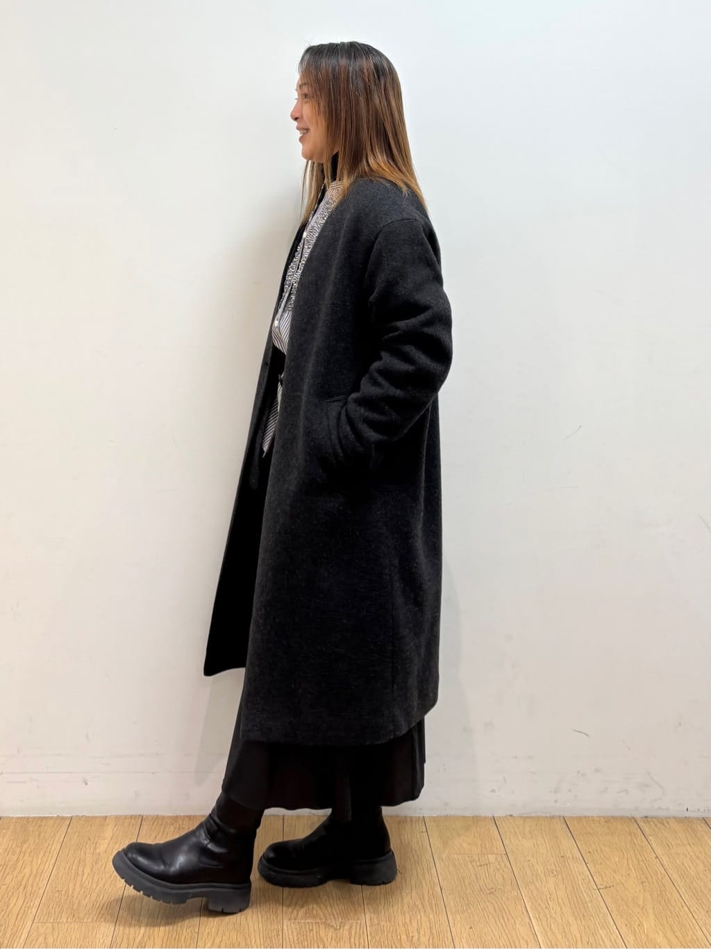 mikkoさんの「INDIVI｜【軽量／ウール混】ライトフォルム ロングコート」を使ったコーディネート