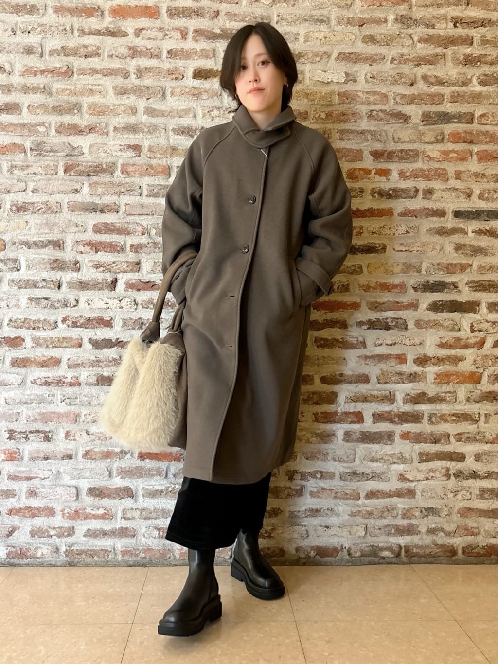 しばさんの「THE SHOP TK｜ジャージメルトンスタンドカラーコート」を使ったコーディネート