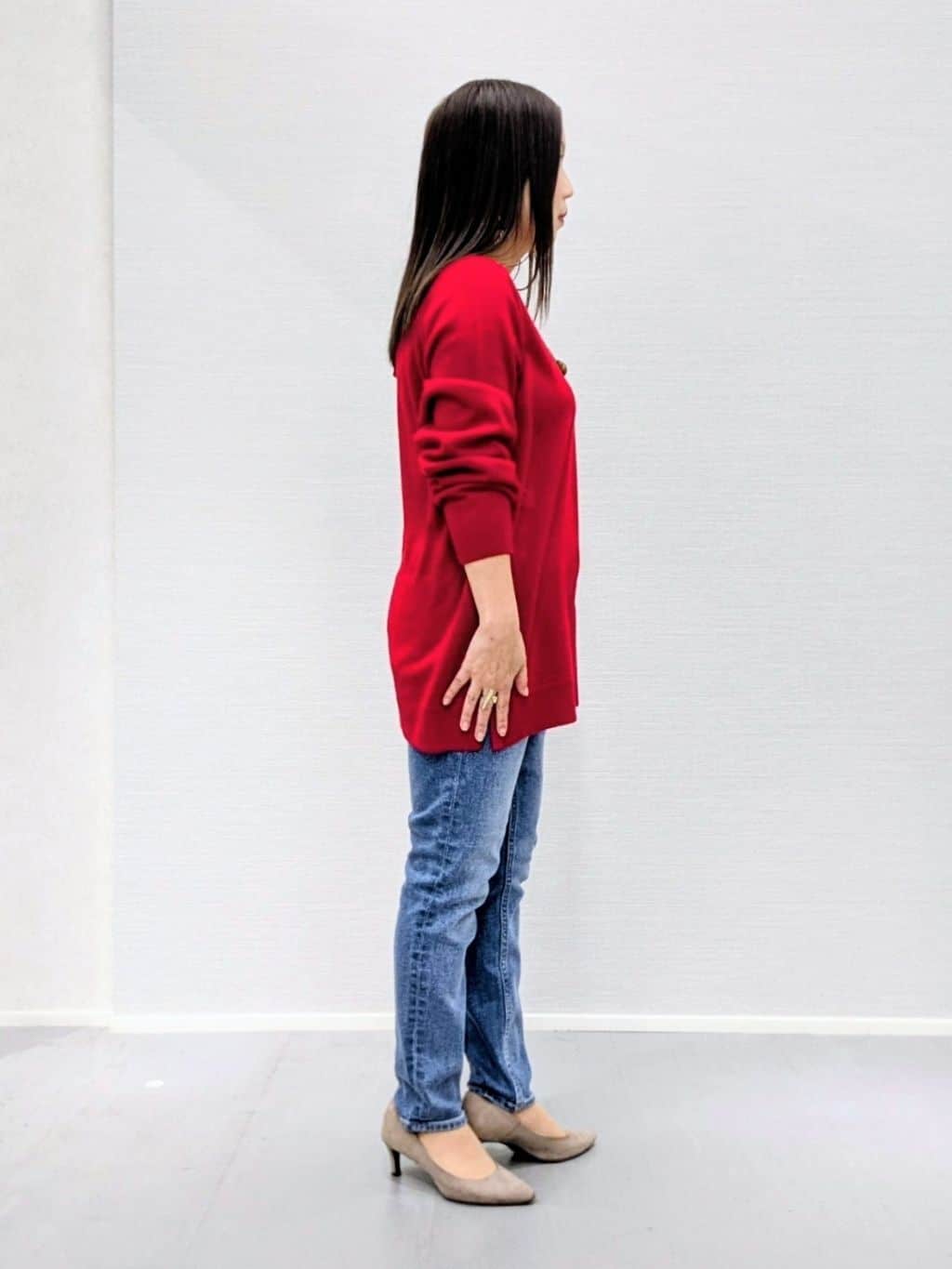 makkyさんの「UNTITLED｜【洗える／チュニック丈／カシミヤ混】スリットデザインVネックニット」を使ったコーディネート
