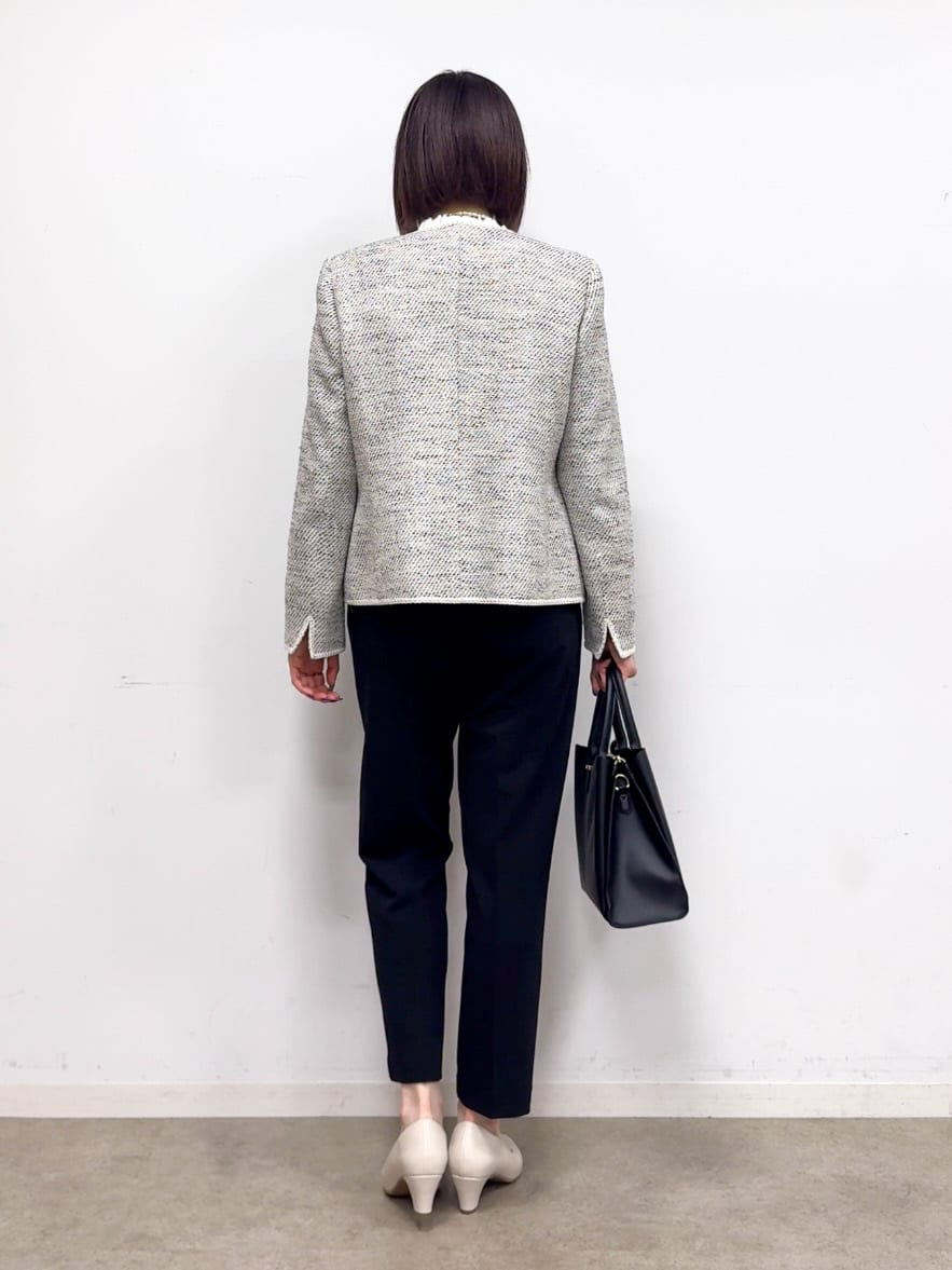 𝐜𝐡𝐢𝐤𝐚さんの「SHOO･LA･RUE｜【S-3L】オンとオフで印象が変わる ライトツイードジャケット」を使ったコーディネート