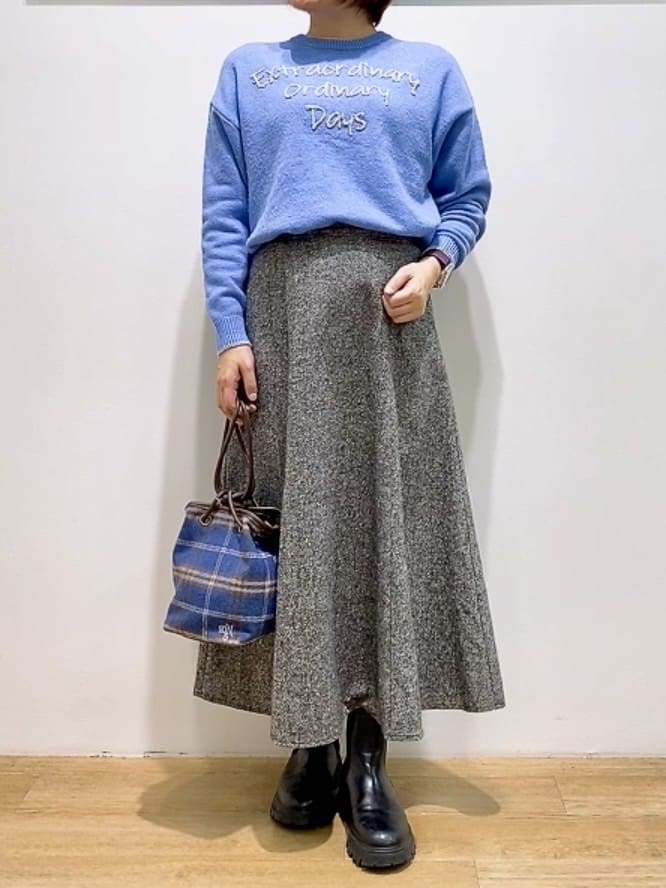 Hamaさんの「Dessin｜【洗える】ペイント風刺繍入り配色ラインニット」を使ったコーディネート