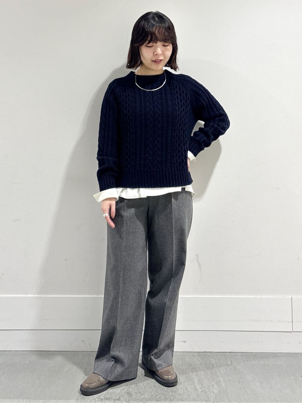 モエカさんの「UNTITLED｜【洗える】スポンディッシュ ケーブル柄ニット」を使ったコーディネート
