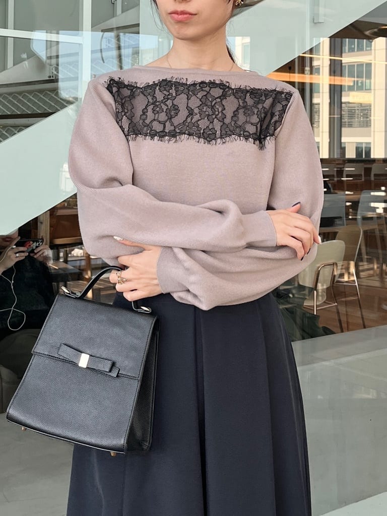 はばさんの「Couture brooch｜【洗える・通勤】レース ドッキング ニット」を使ったコーディネート