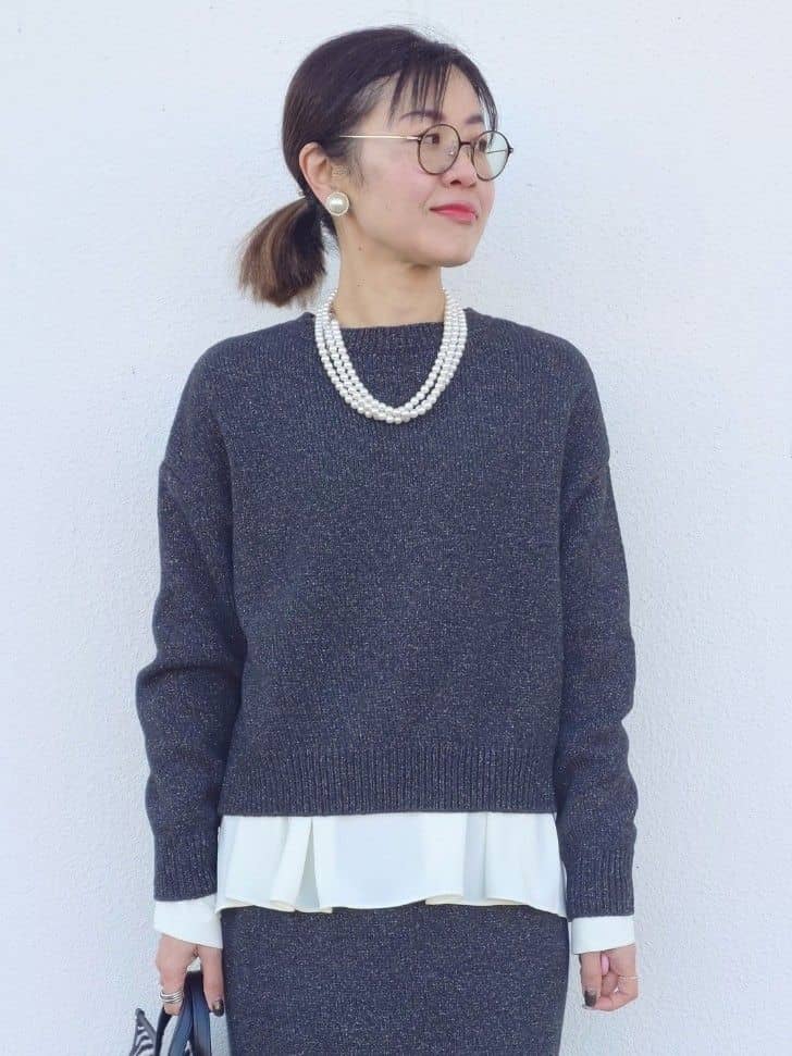 MUTSUKOさんの「UNTITLED｜【洗える/重ね着/フォーマル】レイヤード ペプラムブラウス」を使ったコーディネート
