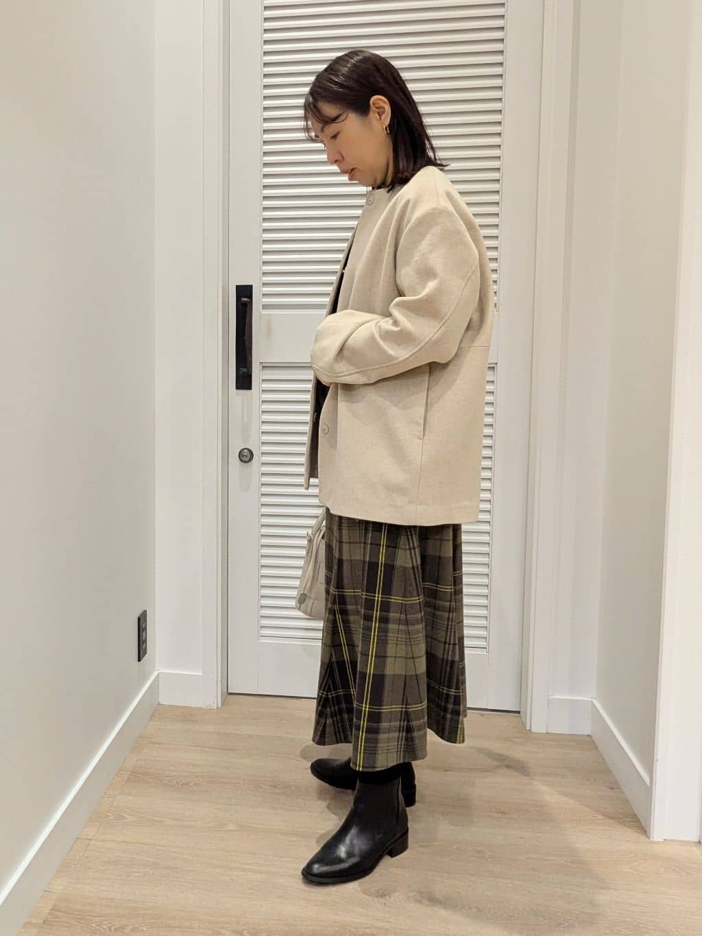 enさんの「Dessin｜ウール混クルーネックコート」を使ったコーディネート