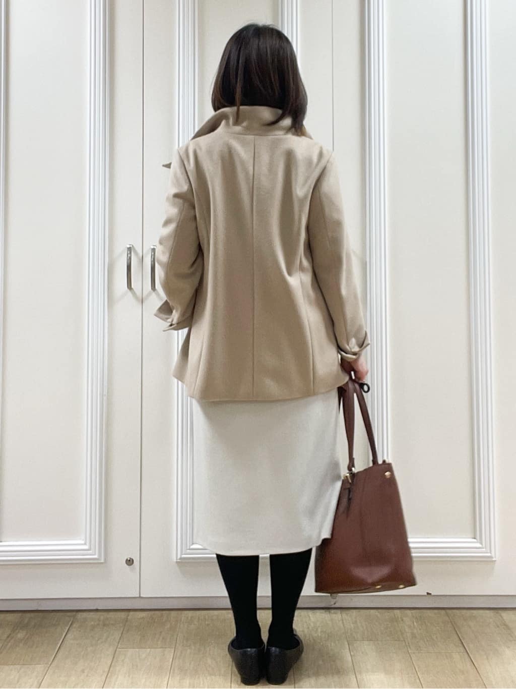 めいさんの「Reflect｜【SS-4Lサイズ／衿が顔に当たらない◎】スタンドネックミドルコート」を使ったコーディネート