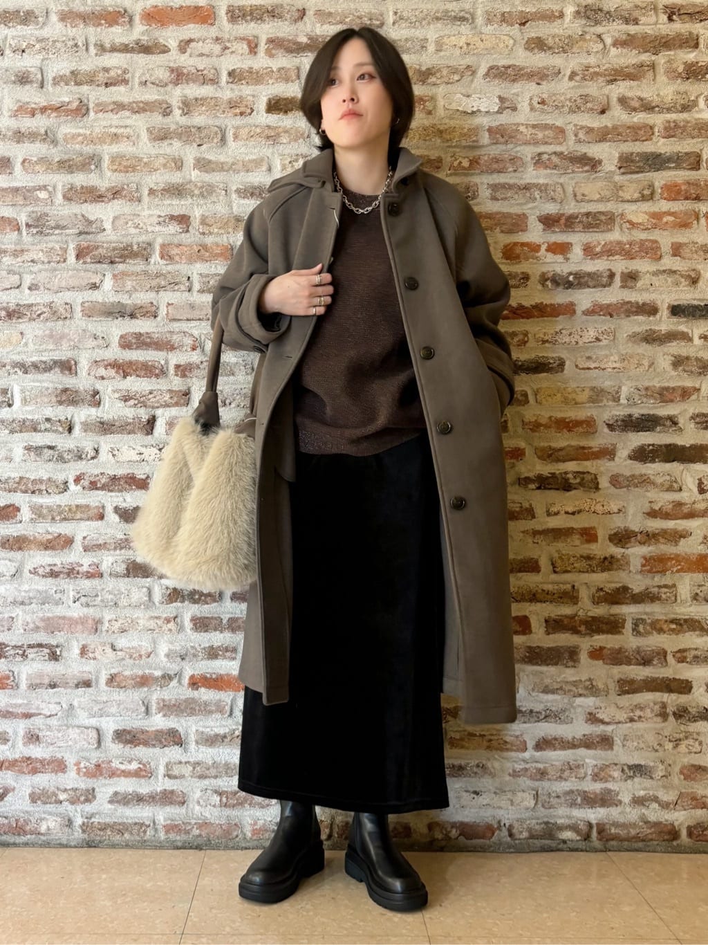 しばさんの「THE SHOP TK｜ジャージメルトンスタンドカラーコート」を使ったコーディネート
