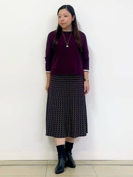 chisaさんの「Reflect｜【WEB先行カラーあり／セットアップ可】幾何調柄ニットスカート」を使ったコーディネート