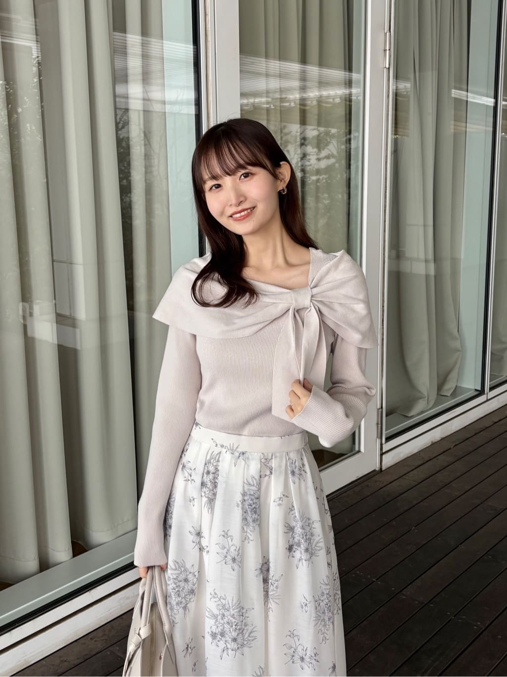みさかさんの「index｜オフショルリボンリブニット【洗濯機OK】」を使ったコーディネート