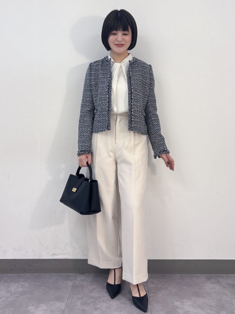 misaさんの「OPAQUE.CLIP｜《通勤／セットアップ対応》ノーカラーツイードジャケット【洗濯機OK】」を使ったコーディネート