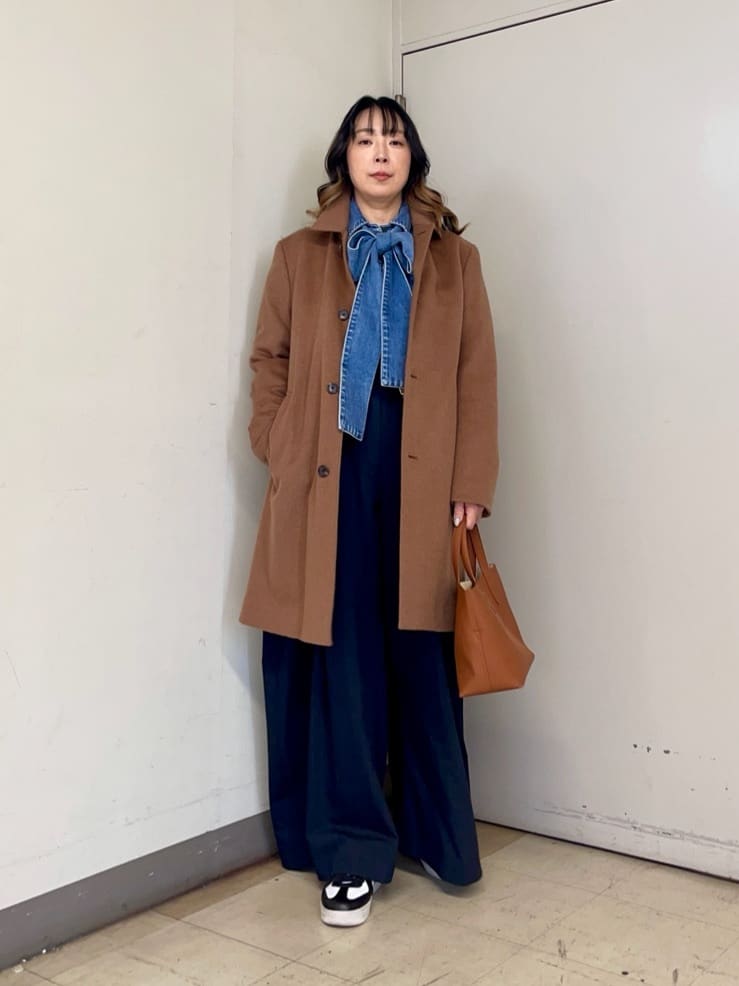 iwさんの「TAKEO KIKUCHI｜カシミヤブレンド ビーバー調ステンカラーコート」を使ったコーディネート