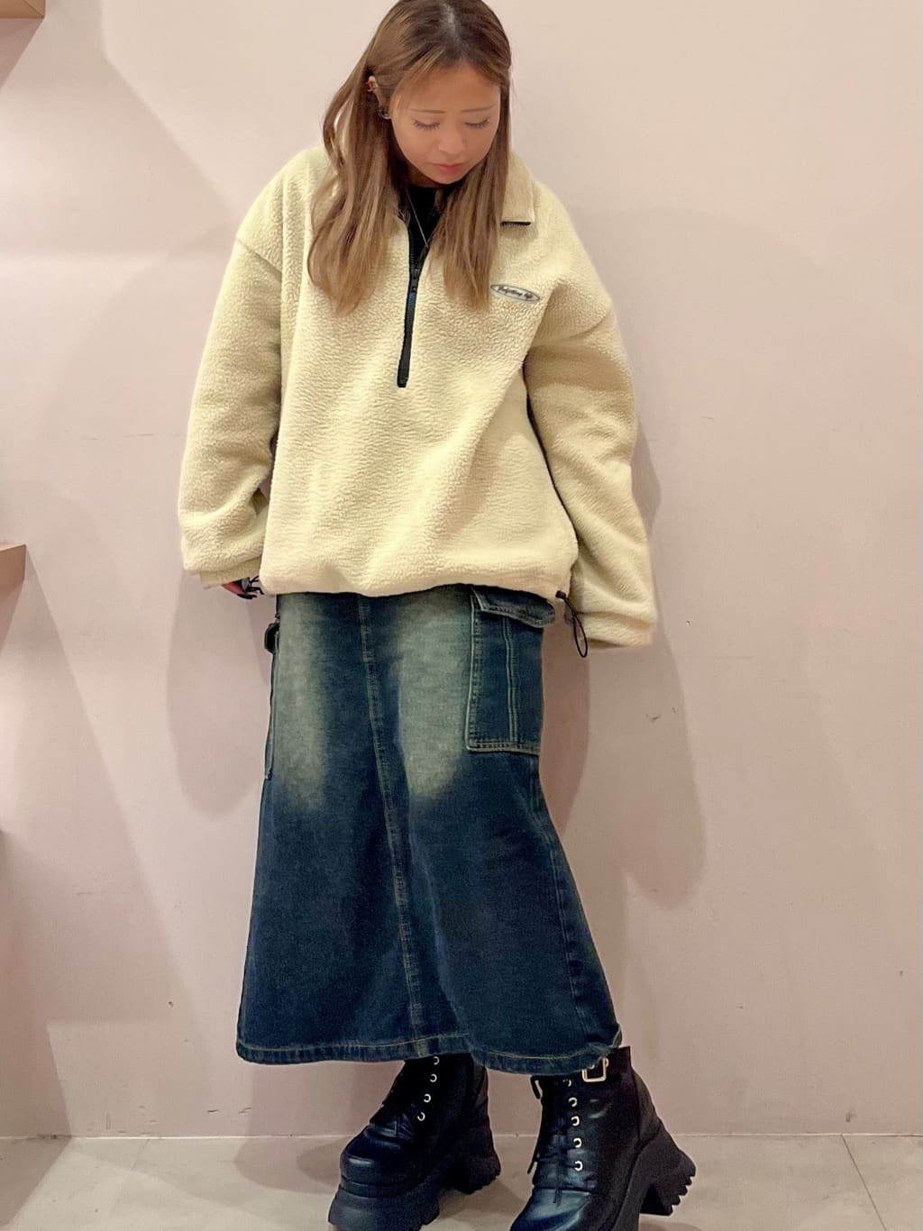 Moriさんの「ESPERANZA｜レースアップバックル厚底ブーツ」を使ったコーディネート