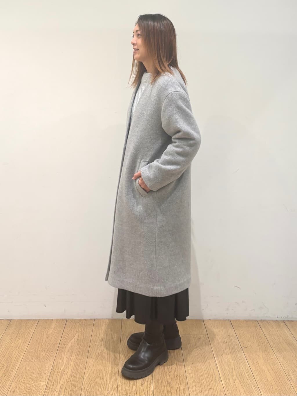 mikkoさんの「INDIVI｜【軽量／ウール混】ライトフォルム ロングコート」を使ったコーディネート